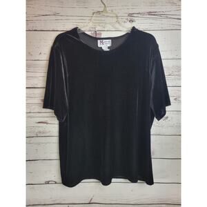 Maggie Sweet Black Crew Neck Velvet Short Sleeve Casual Top Women's Plus Size 1X